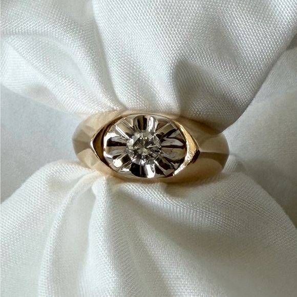 Heavy Vintage Estate 14k Diamond Ring Illusion Setting Size 8.5 Two Tone